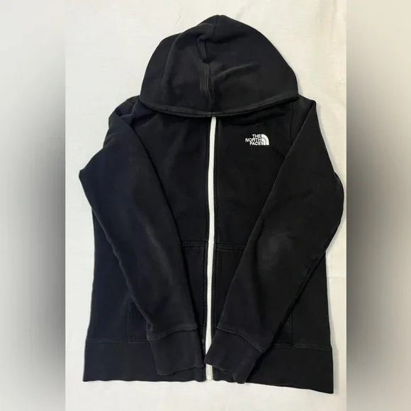 Retro The North Face Womens Black Hooded Zip Up Sweatshirt White Accent Size M - Picture 2 of 5